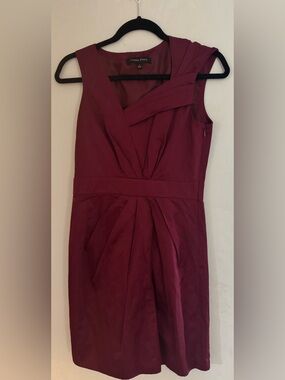 Cynthia Steffe Wine One-Shoulder Pleated Sheath Dress